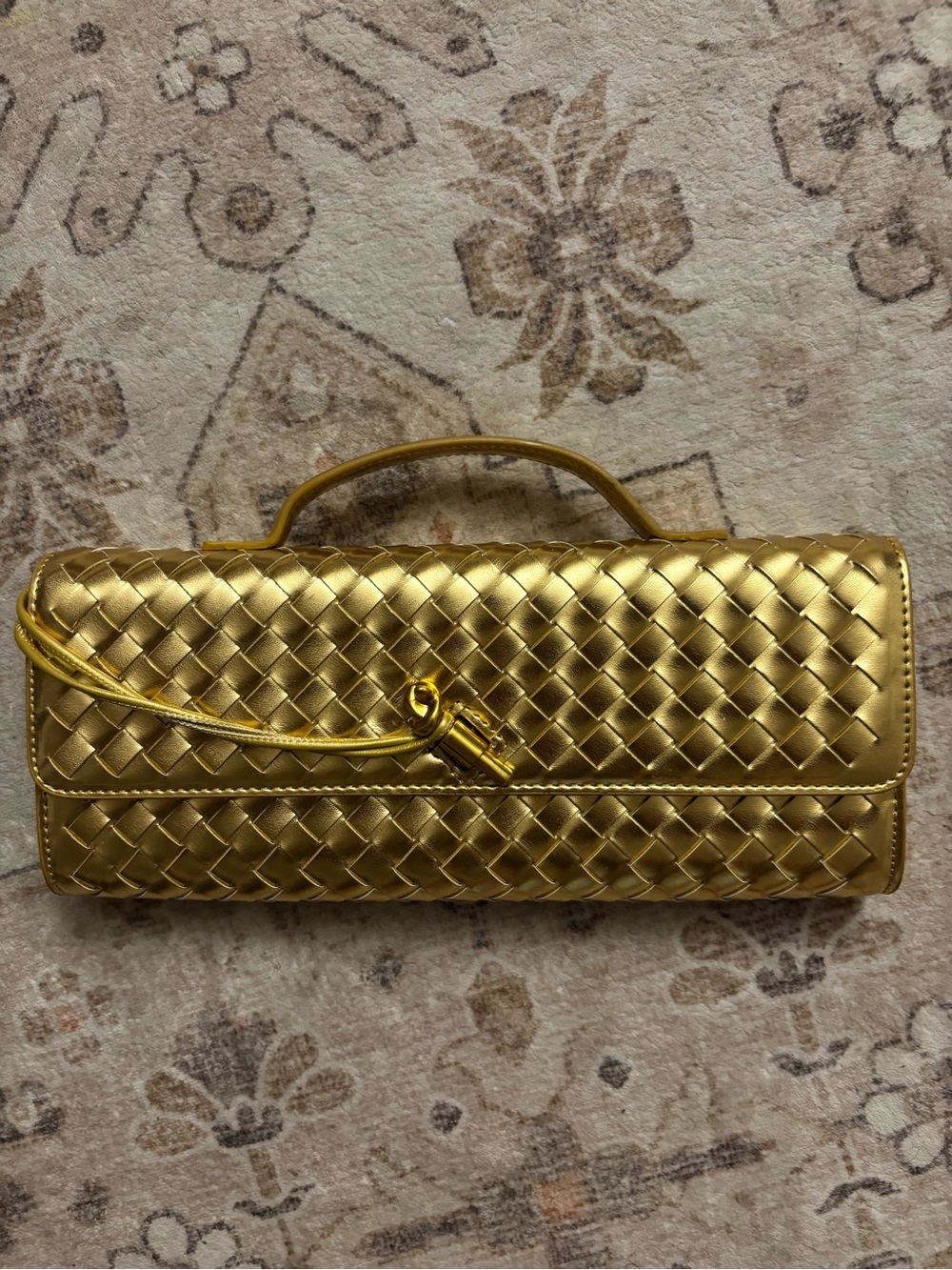 Metallic Gold Woven Wristlet Clutch